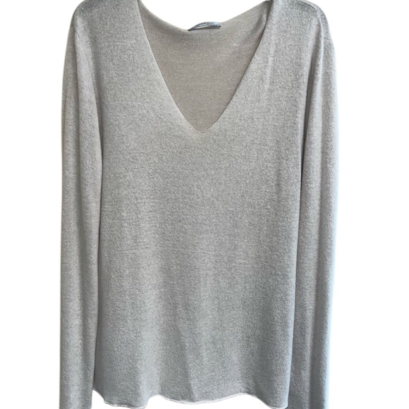 Zara V-Neck Long Sleeve Top Sweater Size XL Light Gray - Picture 2 of 6